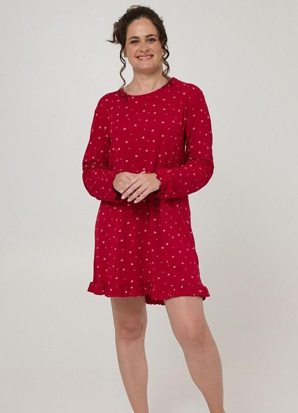 Camisola Longa Feminina Corações Ribana Vermelho