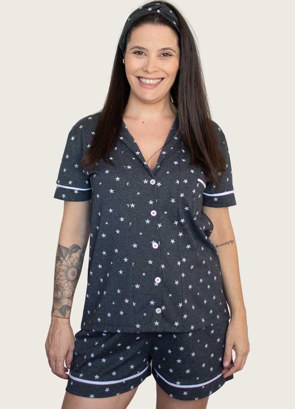 Vista 2 Pijama Americano Algodão Estrelas Preto Piante Pijamas Piante Pijamas