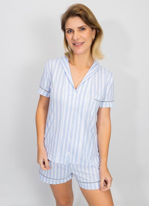 Vista 2 Pijama Americano Algodão Listrado Azul Piante Pijamas Piante Pijamas