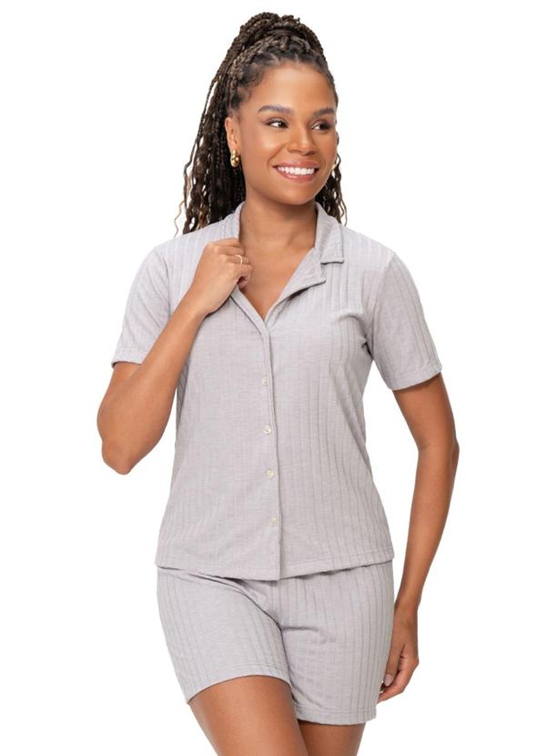 Pijama Americano Feminino Curto Canelado Cinza