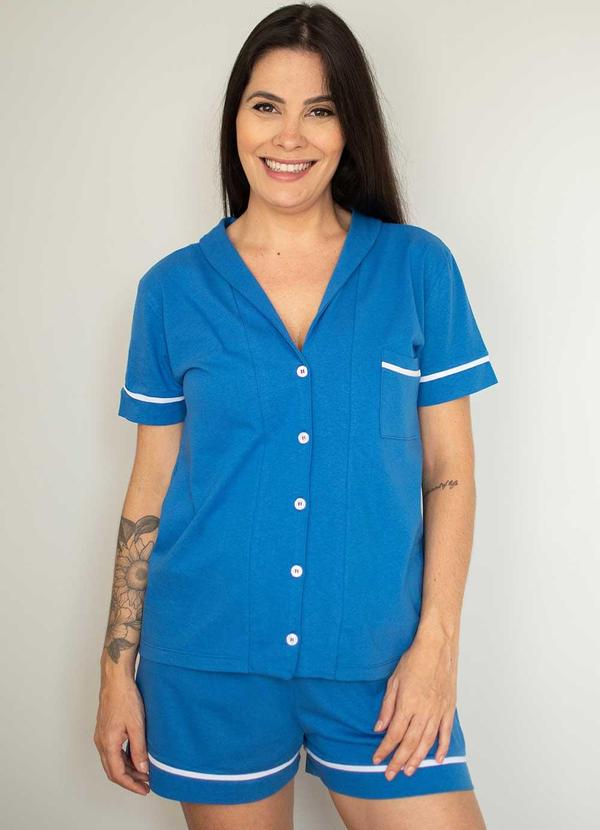 Pijama Americano Manga Curta Algodão Azul