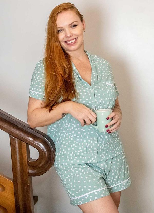 Vista 2 Pijama Americano Manga Curta Algodão Poá Verde Piante Pijamas Piante Pijamas