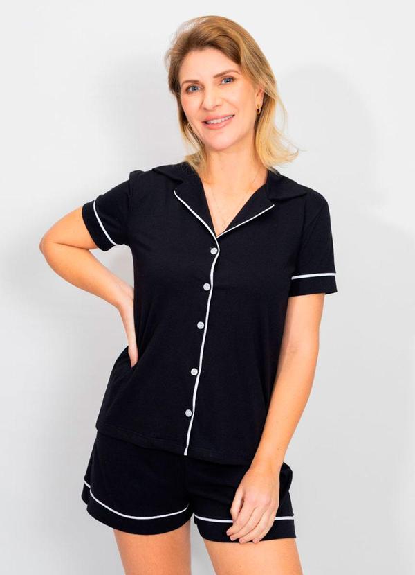Pijama Americano Manga Curta Algodão Preto