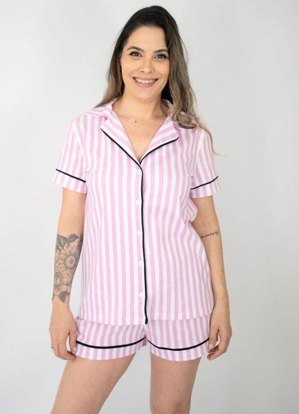 Vista 2 Pijama Americano Manga Curta Flávia Listrado Rosa Piante Pijamas Piante Pijamas