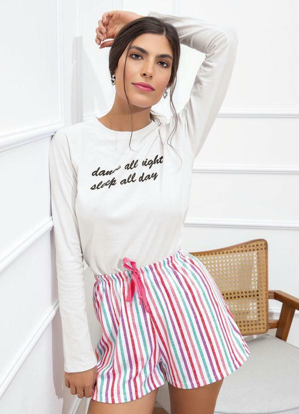 Vista 2 Pijama Blusa Manga Longa e Shorts Listrado Alma Dolce Alma Dolce