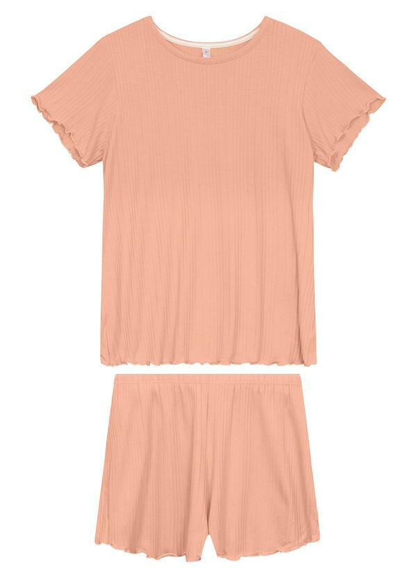 Pijama Curto Canelado Coral
