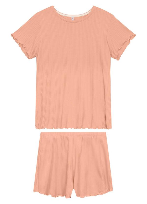 Pijama Curto Canelado Coral