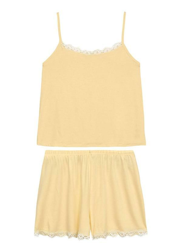 Pijama Curto com Renda Amarelo Manteiga