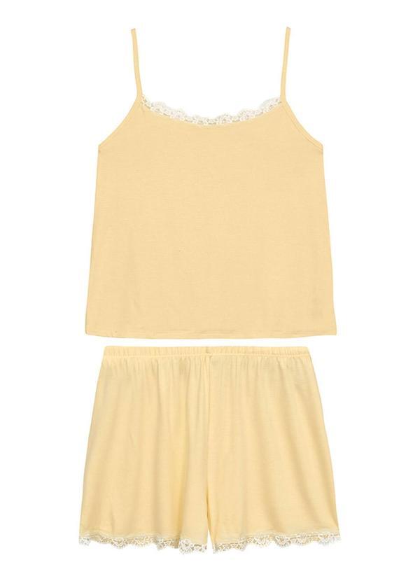 Pijama Curto com Renda Amarelo Manteiga
