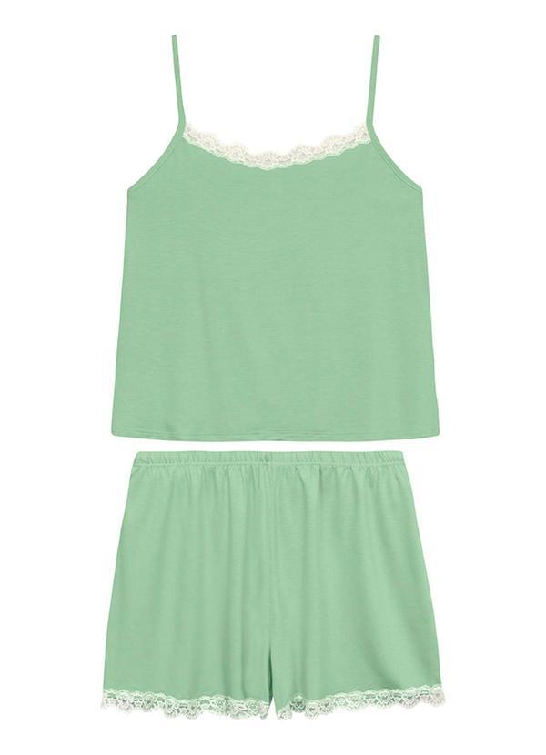 Pijama Curto com Renda Verde Menta