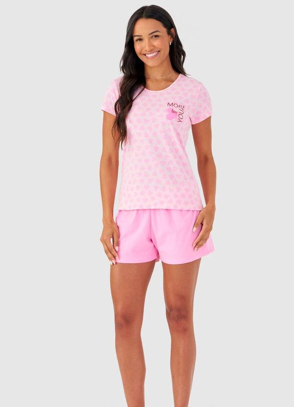 Pijama Curto em Meia Malha Rosa
