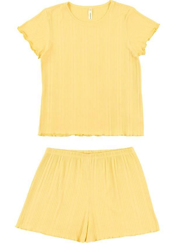 Pijama Curto em Viscose Canelada Amarelo