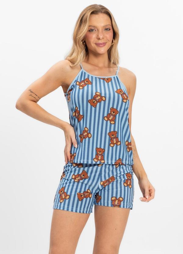 Pijama Curto Feminino Azul