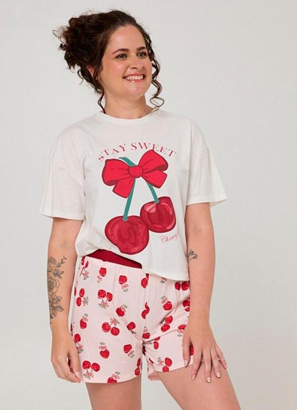 Pijama Curto Feminino Meia Malha Bege