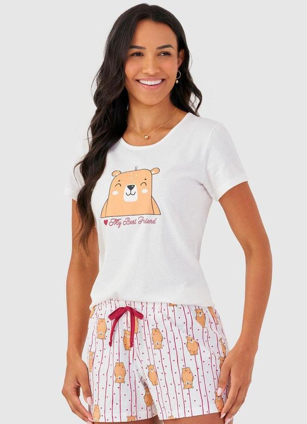 Pijama Curto Feminino Mensageira da Paz Branco