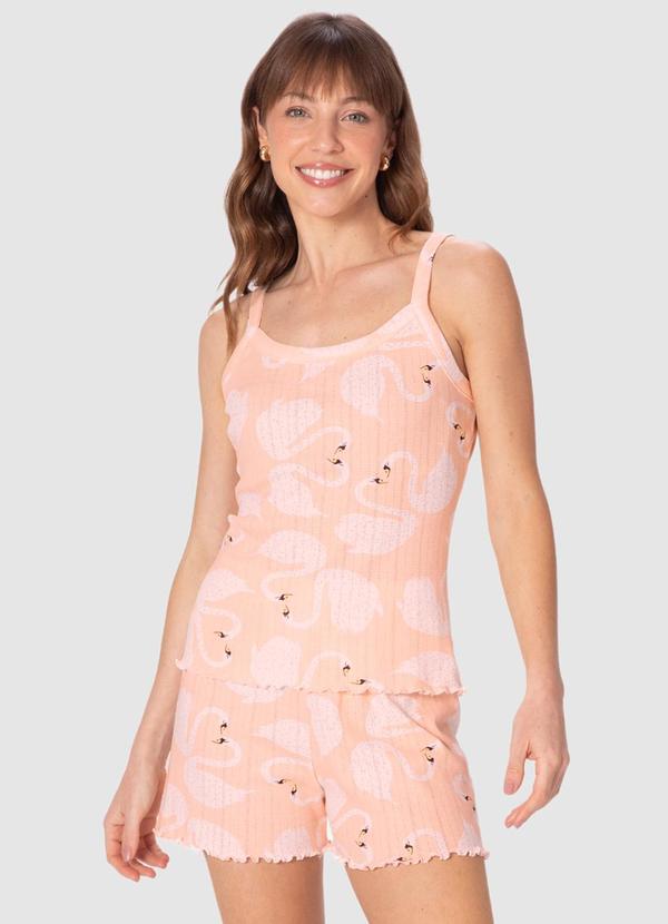 Pijama Curto Flamingos Laranja
