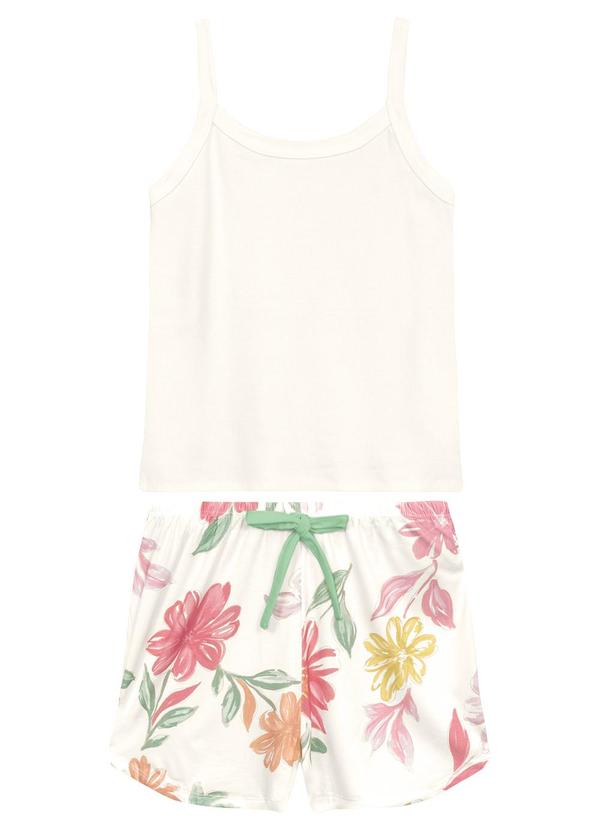 Pijama Curto Floral em Ribana Verde Menta
