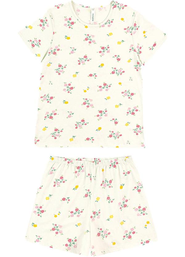 Pijama Curto Floral Off White