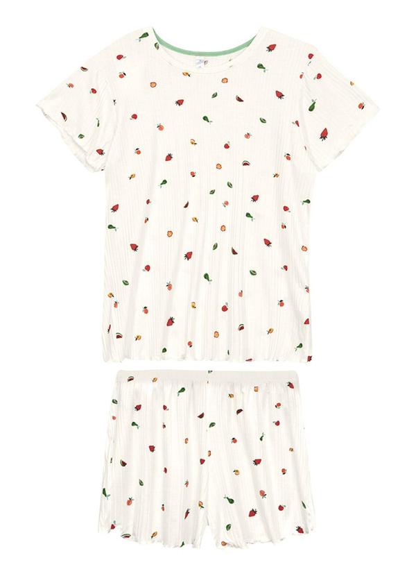 Pijama Curto Frutinhas Off White