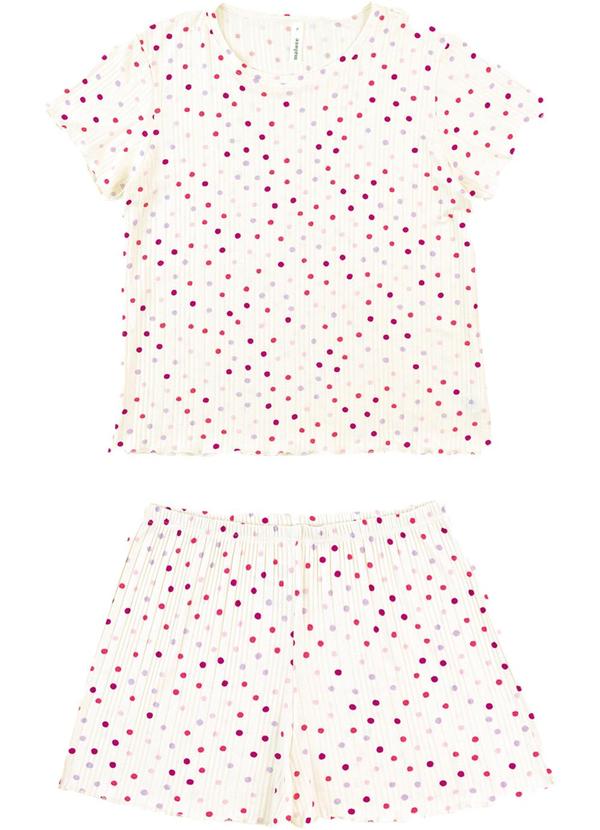 Vista 2 Pijama Curto Poá em Viscose Canelada Off White Malwee Malwee