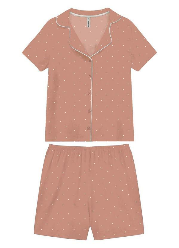 Pijama Curto Poá em Viscose Coral