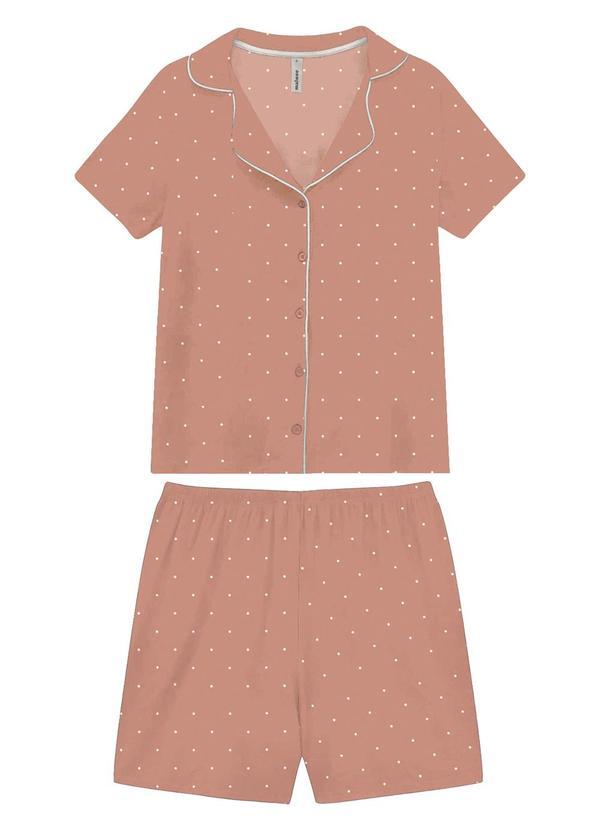 Pijama Curto Poá em Viscose Coral
