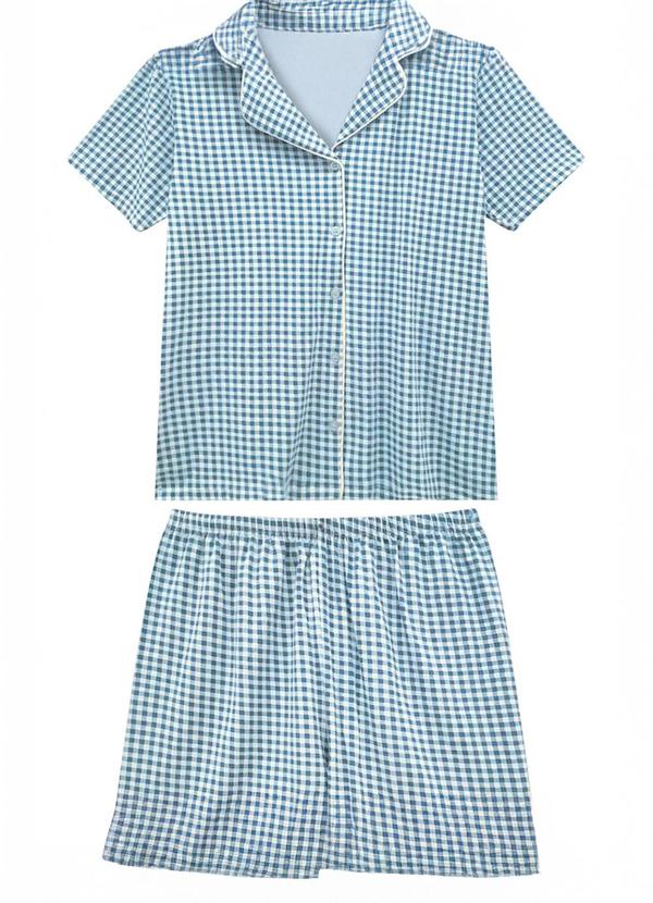 Pijama Curto Vichy em Viscose Azul Claro