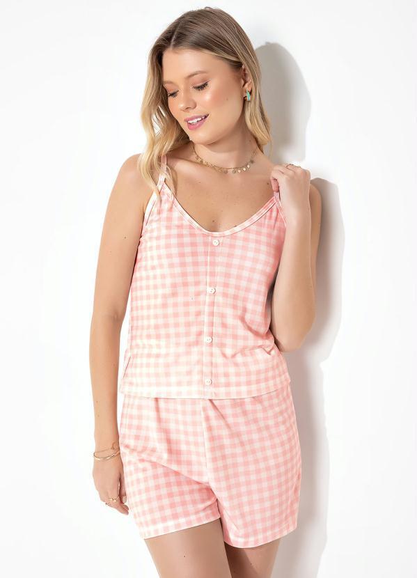 Vista 2 Pijama de Alcinha com Botões Vichy Rosa Alma Dolce Alma Dolce