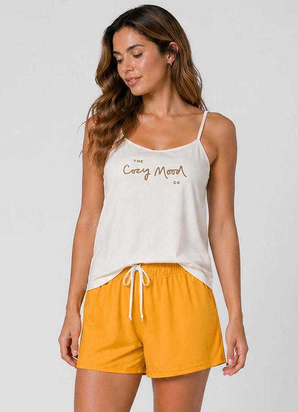 Pijama Feminino Blusa de Alça e Short Amarelo