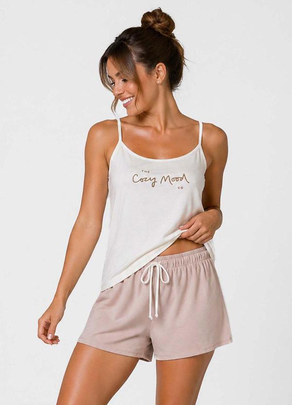 Pijama Feminino Blusa de Alça e Short Bege