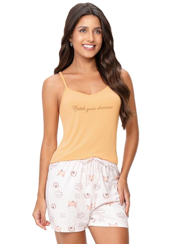 Pijama Feminino Blusa e Shorts Alça Laranja