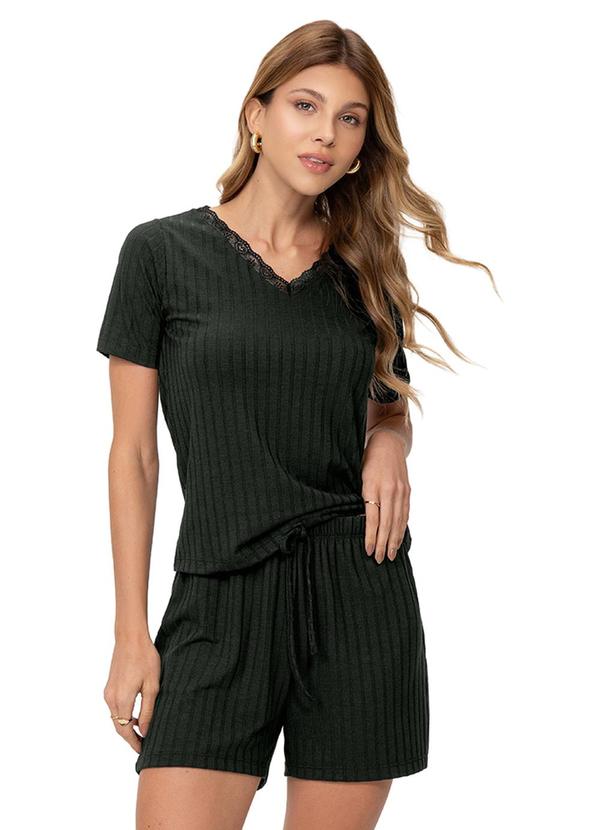 Pijama Feminino Camiseta Manga Curta Preto