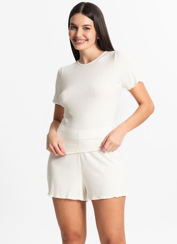 Pijama Feminino Canelado Bege