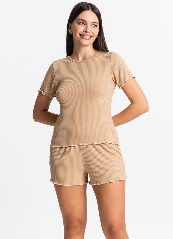 Pijama Feminino Canelado Marrom