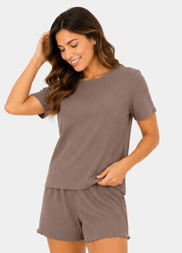 Pijama Feminino Canelado Marrom