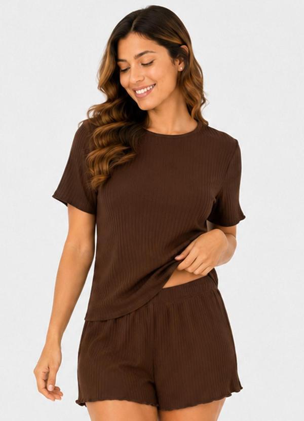 Pijama Feminino Canelado Marrom