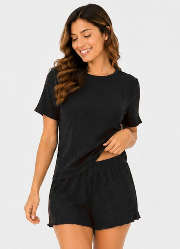 Pijama Feminino Canelado Preto