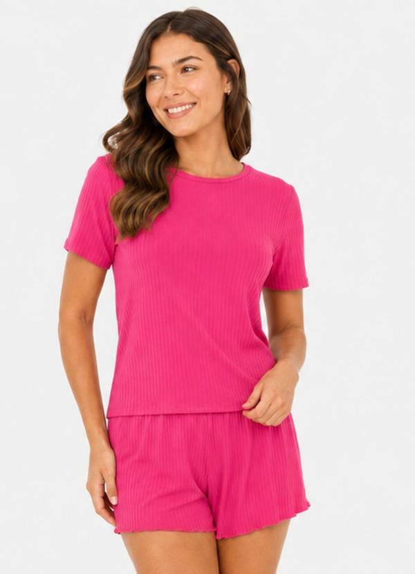 Pijama Feminino Canelado Rosa