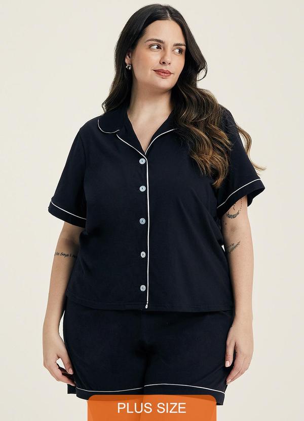 Pijama Feminino Curto com Vivo Contraste Preto