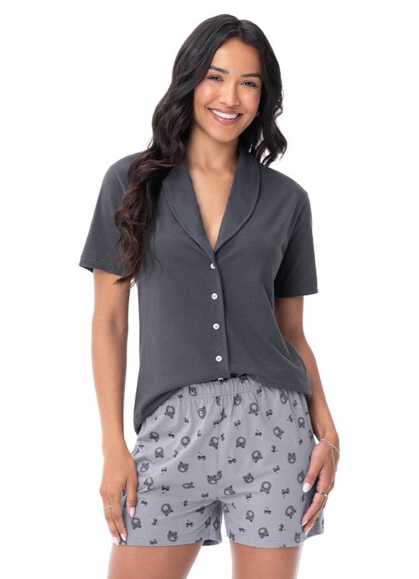 Pijama Feminino Curto em Algodão Cinza