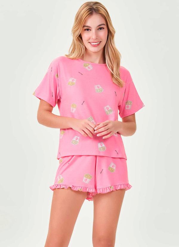 Vista 2 Pijama Feminino Curto Rosa Espaço Pijama Espaço Pijama
