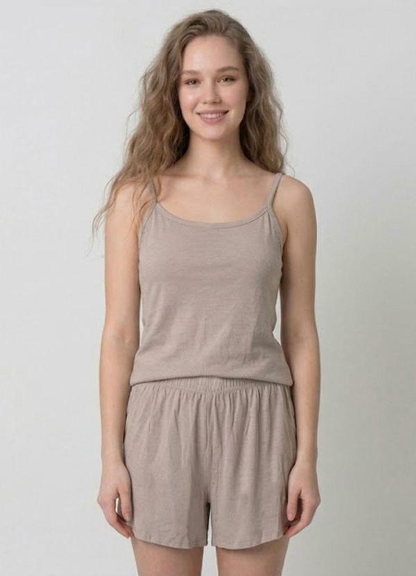 Pijama Feminino de Alças Bege