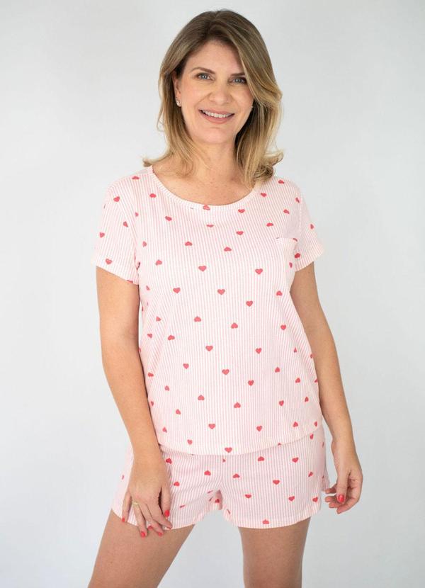 Vista 2 Pijama Feminino Listrado Corações Vermelho Piante Pijamas Piante Pijamas