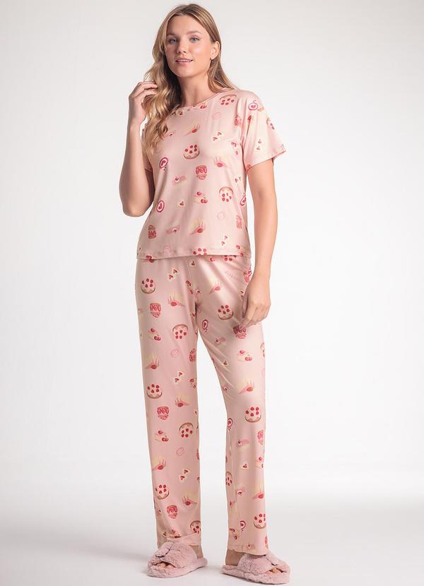 Pijama Feminino Manga Curta com Calça Rosa