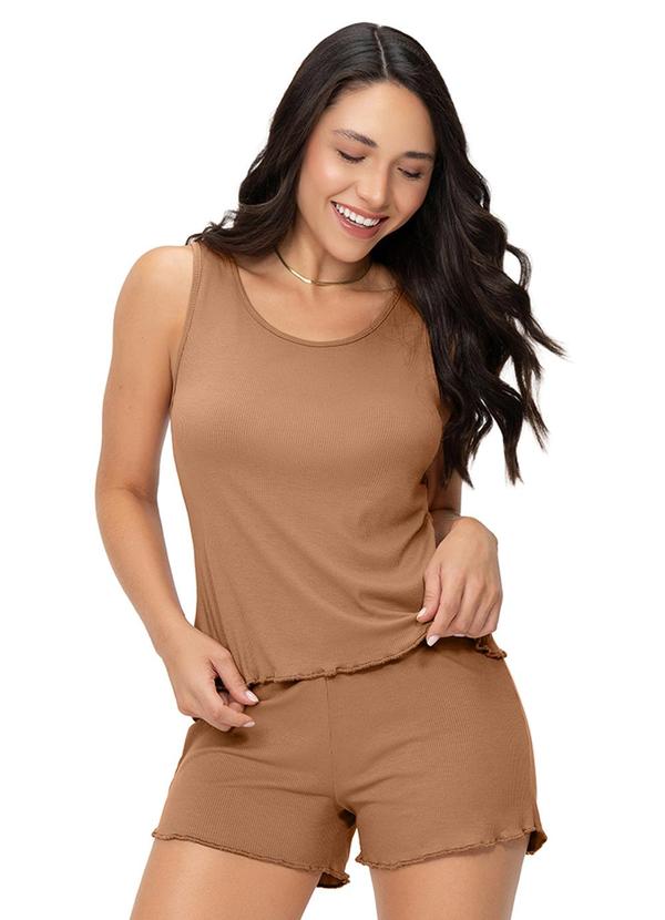 Pijama Feminino Regata Shorts Curto Alça Bege