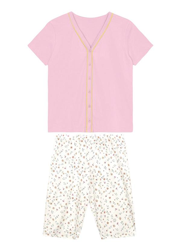 Pijama Floral em Malha Rosa Claro