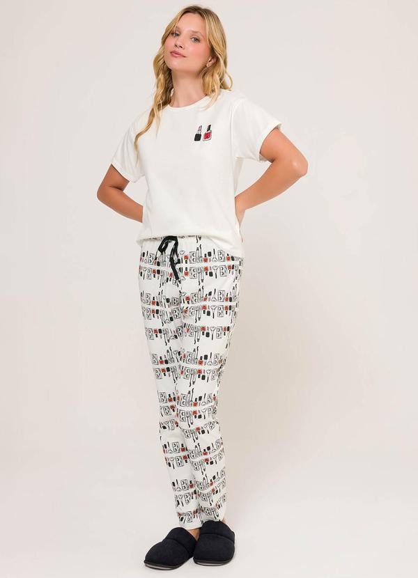 Pijama Manga Curta com Calça Off White