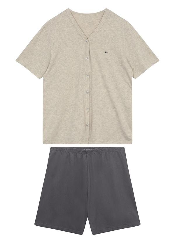 Pijama Curto Botões & Bordado Cinza Claro