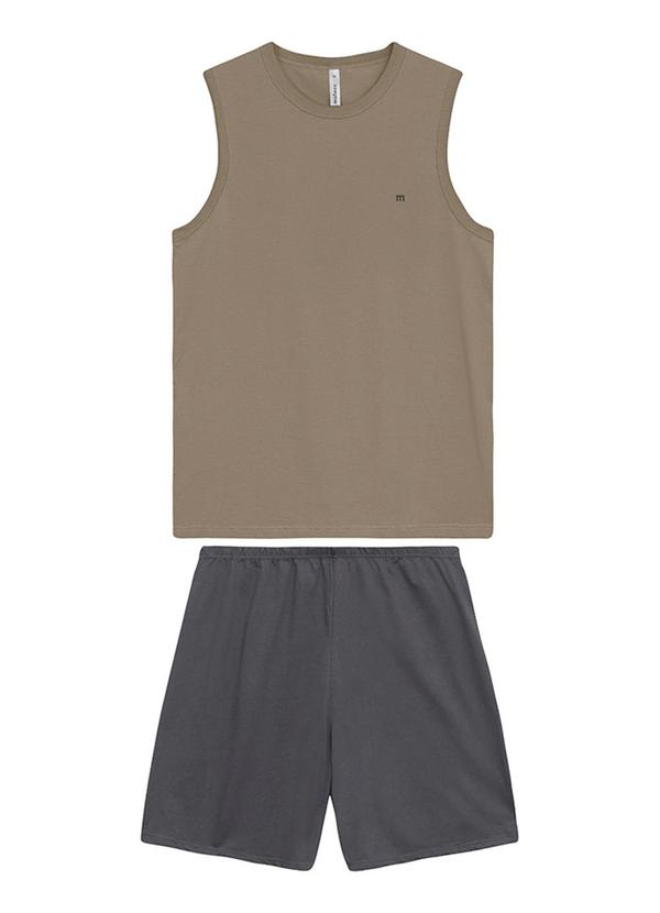 Pijama Curto Masculino com Bordado Taupe