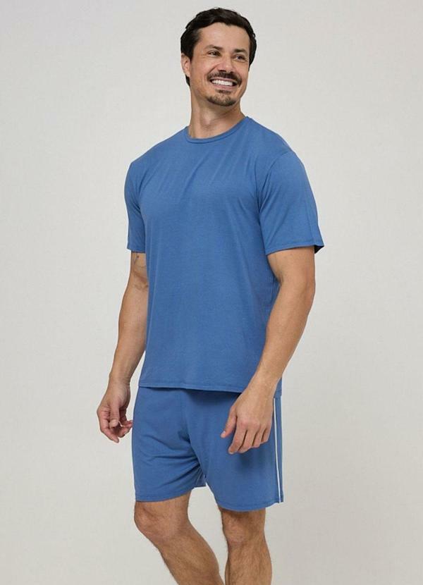 Pijama Curto Masculino Viscolycra Azul